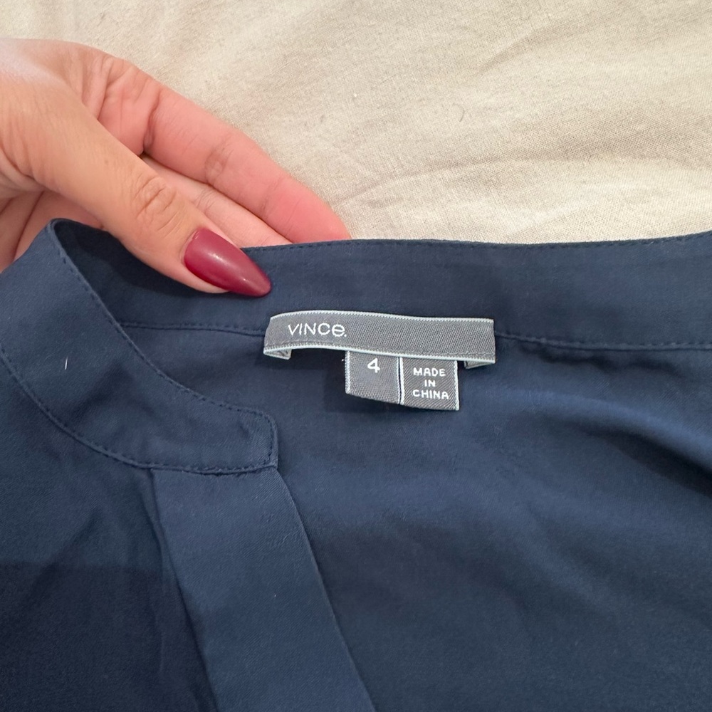 VINCE Navy Blue Silk Blouse